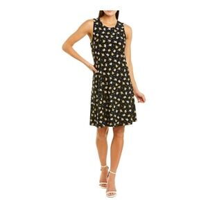 Anne‎ Klein U Neck Floral Print Sleeveless Black Swing Dress Size Small
